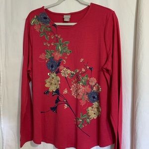 Chico size 2 (large) pink long sleeve t-shirt with embroidery and sequins.